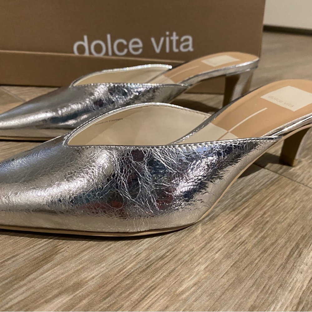 DV Sarina Silver Kitten heel mules